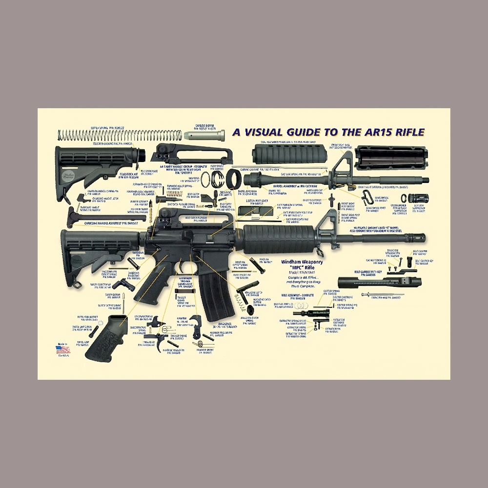 U.S. RIFLE AR 15 Poster 13 "x 19 Rifle Manual Exploded Parts Diagram ar-15